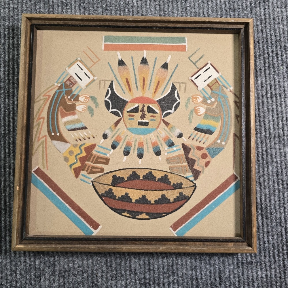 1970's Navajo Sandpainting Signed By Artist Nelson J Cambridge Native American